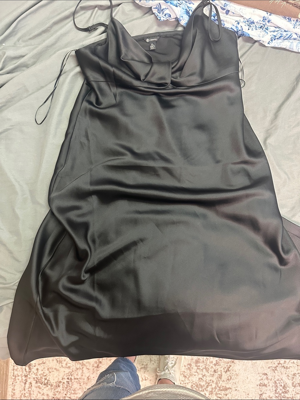Versona Black Satin Cowl Slip Dress